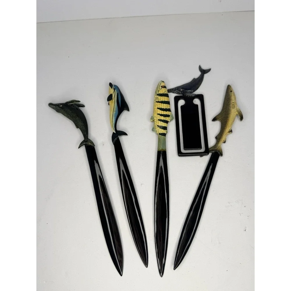 Lot of ‎ Vintage Lacquer Painted Fish Letter Openers And Clip 8